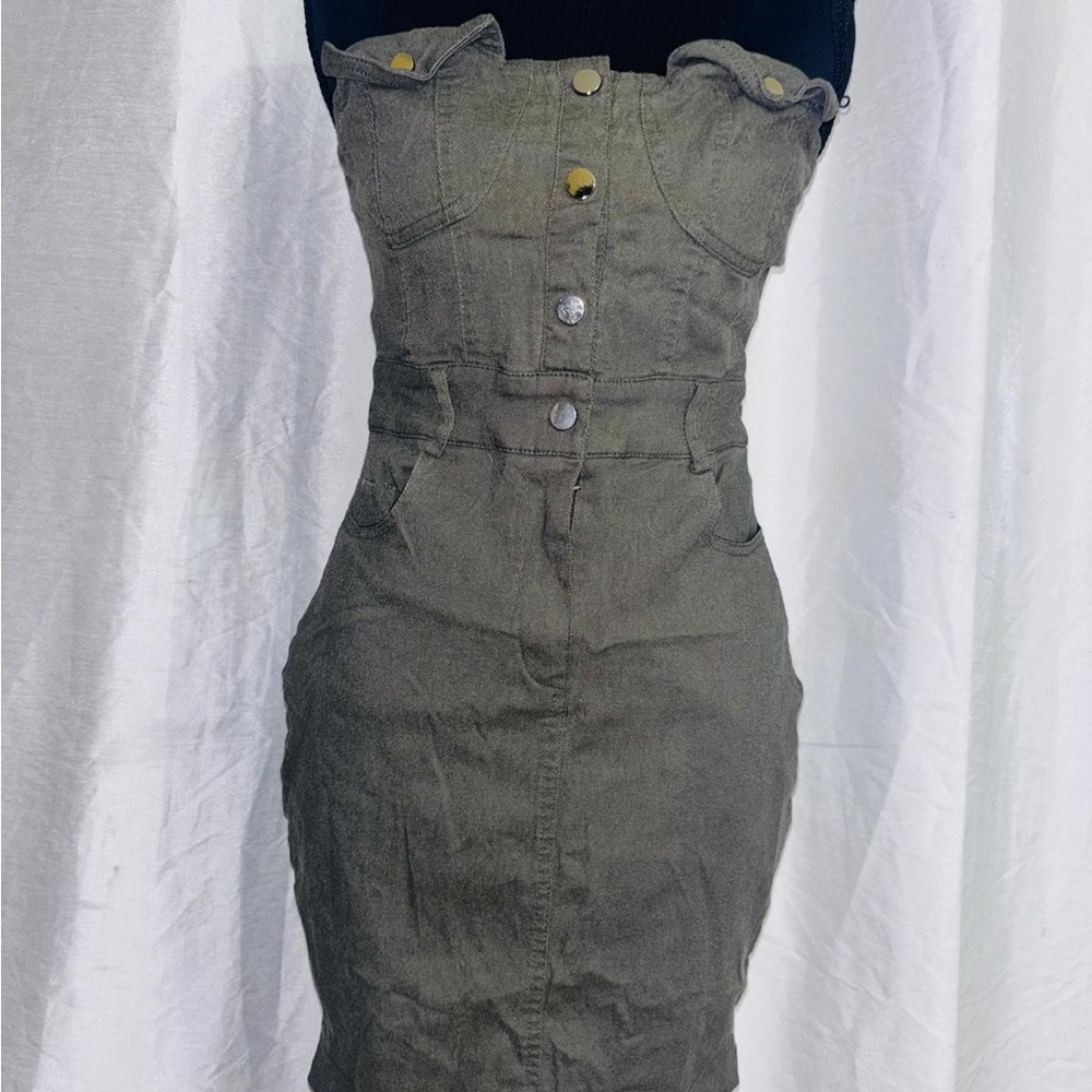 Haute Monde Strapless Khaki Dress